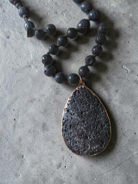 Unisex Bohemian Artisan Lava Stone Mala Necklace